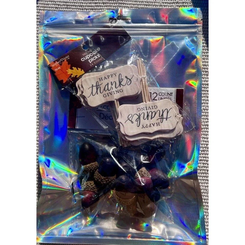 Thanksgiving Cupcake Picks & Acorn Decor Bundle Fall Craft Supplies